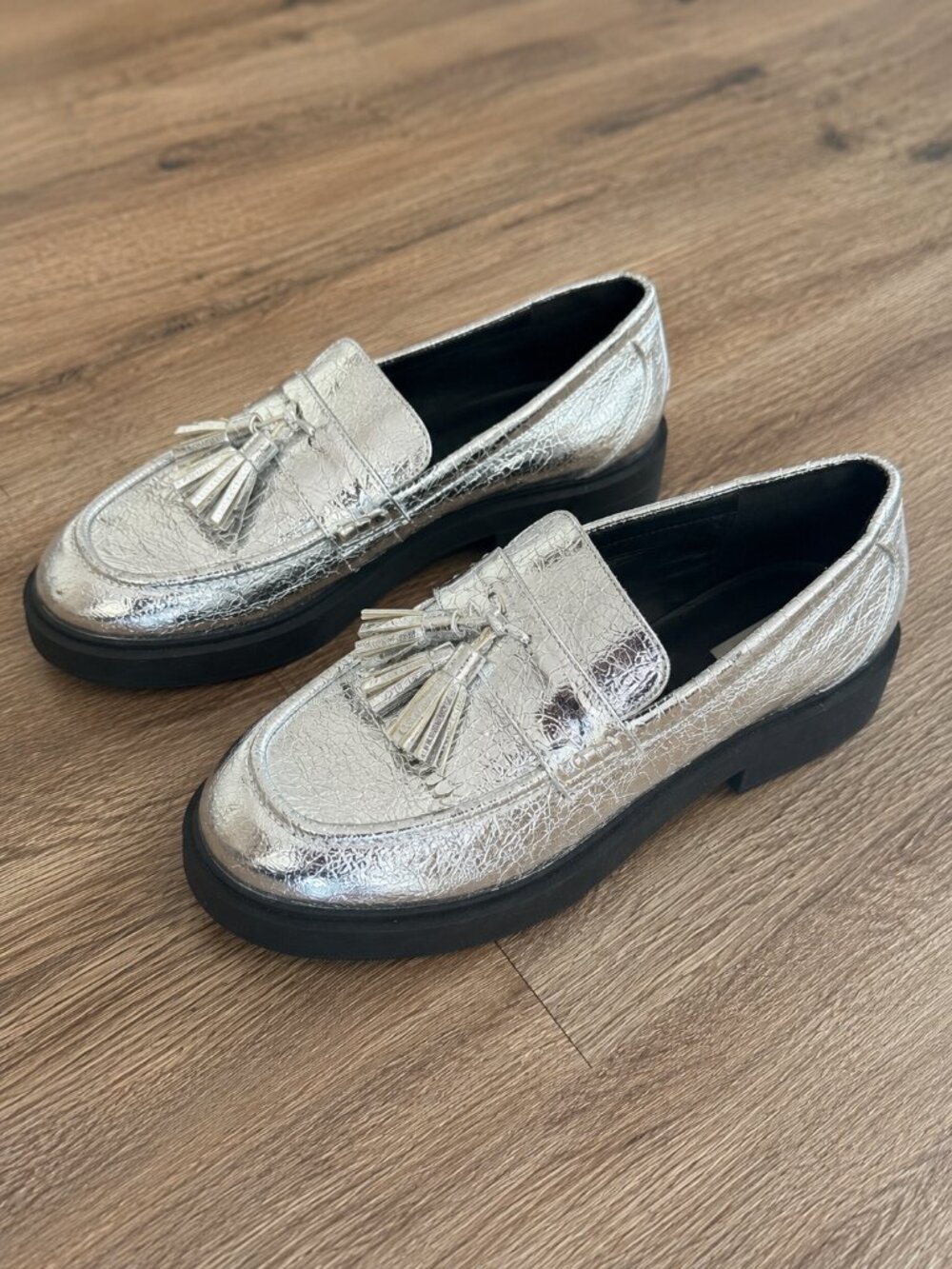 Steven by Steve Madden New York Beryn Tassel Kiltie Loafers Silver Size 11